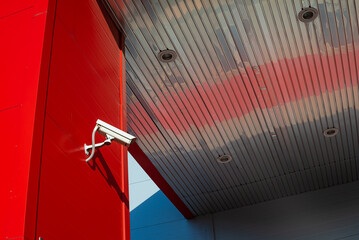 CCTV camera for industrial security installed on the wall