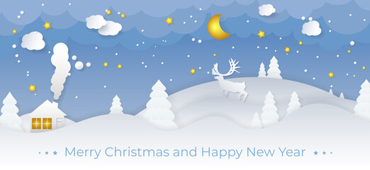 Christmas and New Year card with abstract snowy landscape
