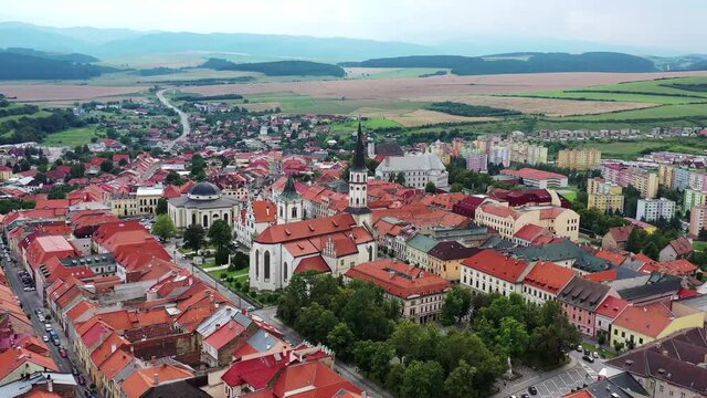 Aerial view of the historic center in Levoca, Slovakia