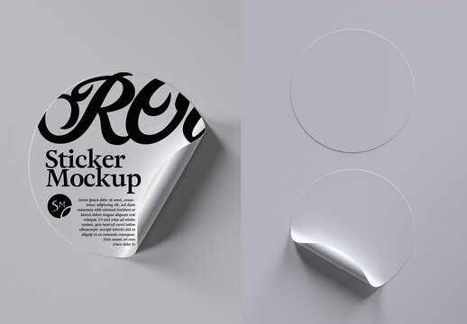 Circle Sticker Mockup Layouts with Curled Corner
