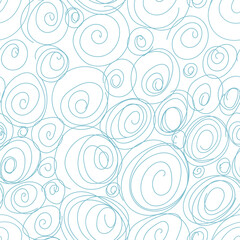 Abstract drawing with hands, curls, circles. Seamless pattern