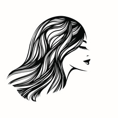 Hairstyle salon and beauty studio illustration.Long, wavy hair woman with elegant makeup.Shampoo,cosmetics and spa icon.Young lady.Beautiful model face.Luxury,glamour style.