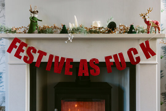 Sweary Christmas mantelpiece