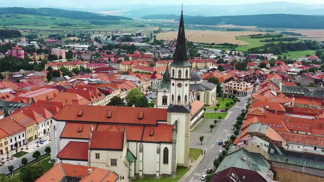 Aerial view of the church tower in Levoca, Slovakia