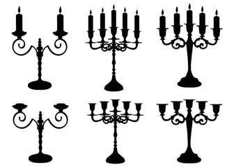 Candles with a candlestick in a set. Vector image.