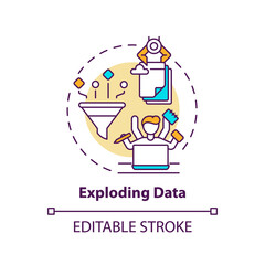 Exploding data concept icon. Business challenges idea thin line illustration. Ever-increasing data amounts. Storage capacity requirements. Vector isolated outline RGB color drawing. Editable stroke