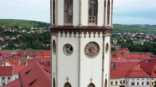 Aerial view of the church tower in Levoca, Slovakia