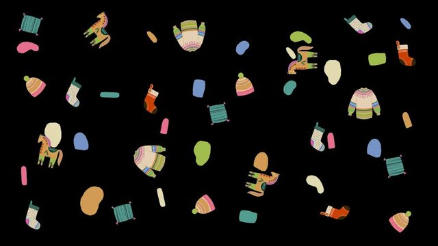 knitted socks sweater wool fusion hat toys abstract pattern illustration alpha channel transparent background  loop animation