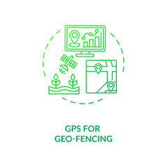 GPS for geo fencing concept icon. Information technology in agriculture. Virtual farm fields map creating system idea thin line illustration. Vector isolated outline RGB color drawing