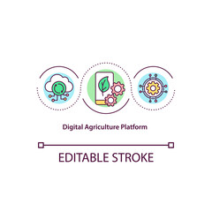 Digital agriculture platform concept icon. Agronomic knowledge and innovations. Smart farm idea thin line illustration. Vector isolated outline RGB color drawing. Editable stroke.