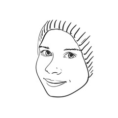 Face of young girl in hat, Vector sketch Hand drawn illustration