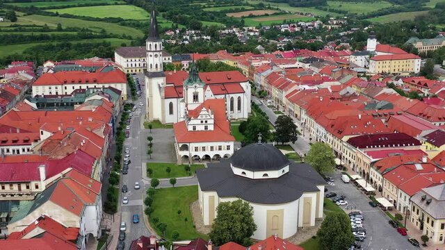 Aerial view of the historic center in Levoca, Slovakia