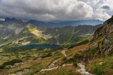 Fototapeta na wymiar Beautiful view of rocky mountains and lakes in the High Tatras National Park in Poland