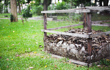 dry leaves on basket to making fertilizer for planting
