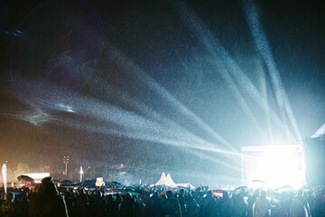 Festival stage at rainy night