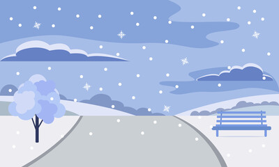 Vector illustration of a winter park. Winter landscape. Winter snowy Christmas background