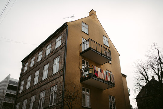 Modern residential house in street in autumn