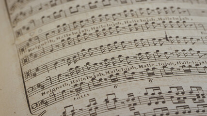 Handel's Messiah 1st edition printing from the 1700's viewing the music and words of Hallelujah.