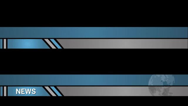Original animated lower third for titles at black background. Blue color. Set animation for titles. Place over media file and add text. Lower thirds can be used in television news production.