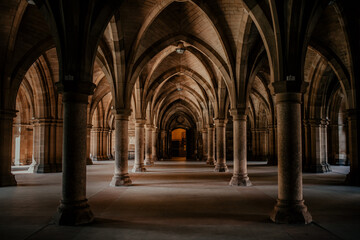 Arched hallway of aged university
