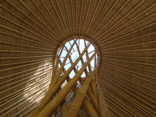 Unique skylight roof of bamboo pavilion structure