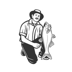 Illustration of fisherman with a catch.