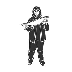Illustration of fisherman with a catch.