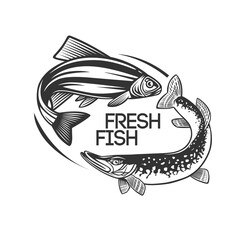 Fishing illustration. Fresh seafood template design.