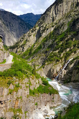 Waterfall in Swiss mountains