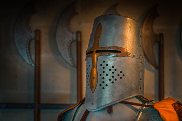  Medieval steel armour and ax weapon