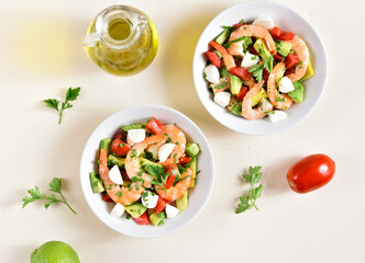 Avocado, prawn, tomato and mozarella salad