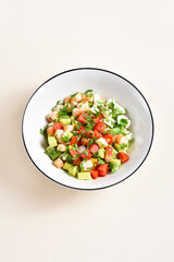 Avocado, prawn, tomato and mozarella salad