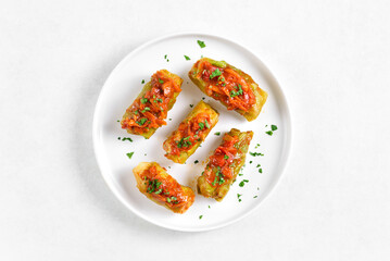 Cabbage rolls stuffed with ground beef and rice