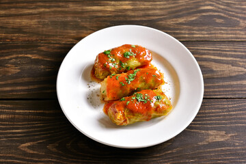 Cabbage rolls stuffed with ground beef and rice