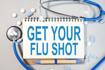 get your flu shot, text on white paper ON gray background