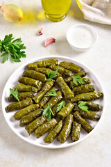 Dolma, stuffed grape leaves with rice and meat