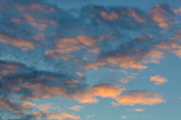 Beautiful sunset sky with clouds natural background.
