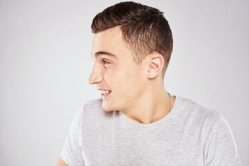 Fototapeta premium Man in a white t-shirt emotions gestures with hands close-up cropped view light background