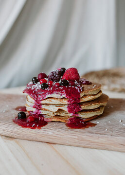 Vegan stacked pancakes.
