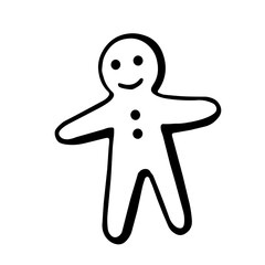 Hand drawn outline image of the gingerbread man. Vector illustration, isolated on the white background.