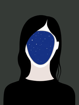 Woman with a night sky instead of her face