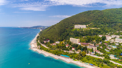 Fototapeta na wymiar View from drone on Black sea coast resort