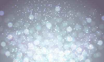 New year beautiful poster, banner gray background with silver, white bokeh, snow and lights, sparkles. Merry Christmas gold card for party, holiday design, decor. Vector illustration.
