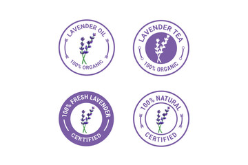 Set of flat lavender essential oil labels.. lavender rubber stamp badge label design set