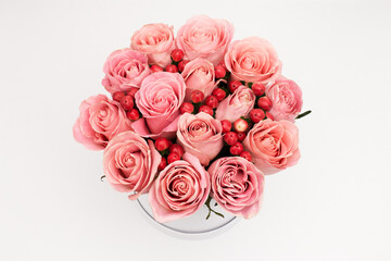 Pink Roses Bouquet on White Background