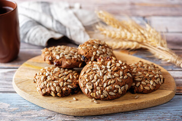 Healthy rye grain cookies with sunflower seeds