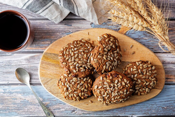 Healthy rye grain cookies with sunflower seeds