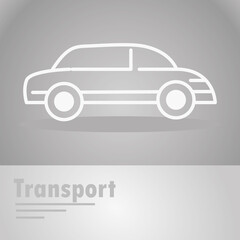 car transport vehicle, side view white line icon on gray background