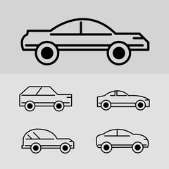 cars transport, side view outline icons on gray background
