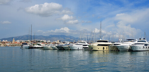 Fototapeta na wymiar Luxury Boats moored at the harbour of Split Croatia.